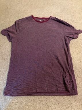 H&M Men's Maroon and Black Thin-Striped Slim Fit Crew Neck Tee